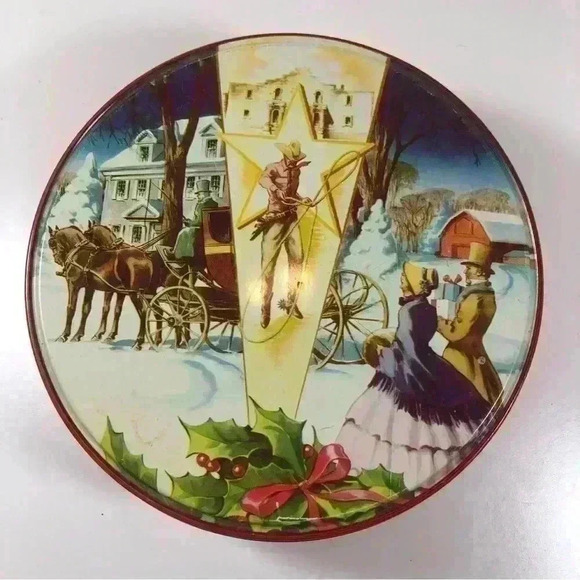 Vintage western Christmas  Deluxe Fruit Cake tin from Collin Street Bakery - Picture 1 of 9